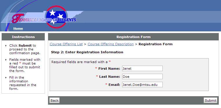 Completed Registration Form
