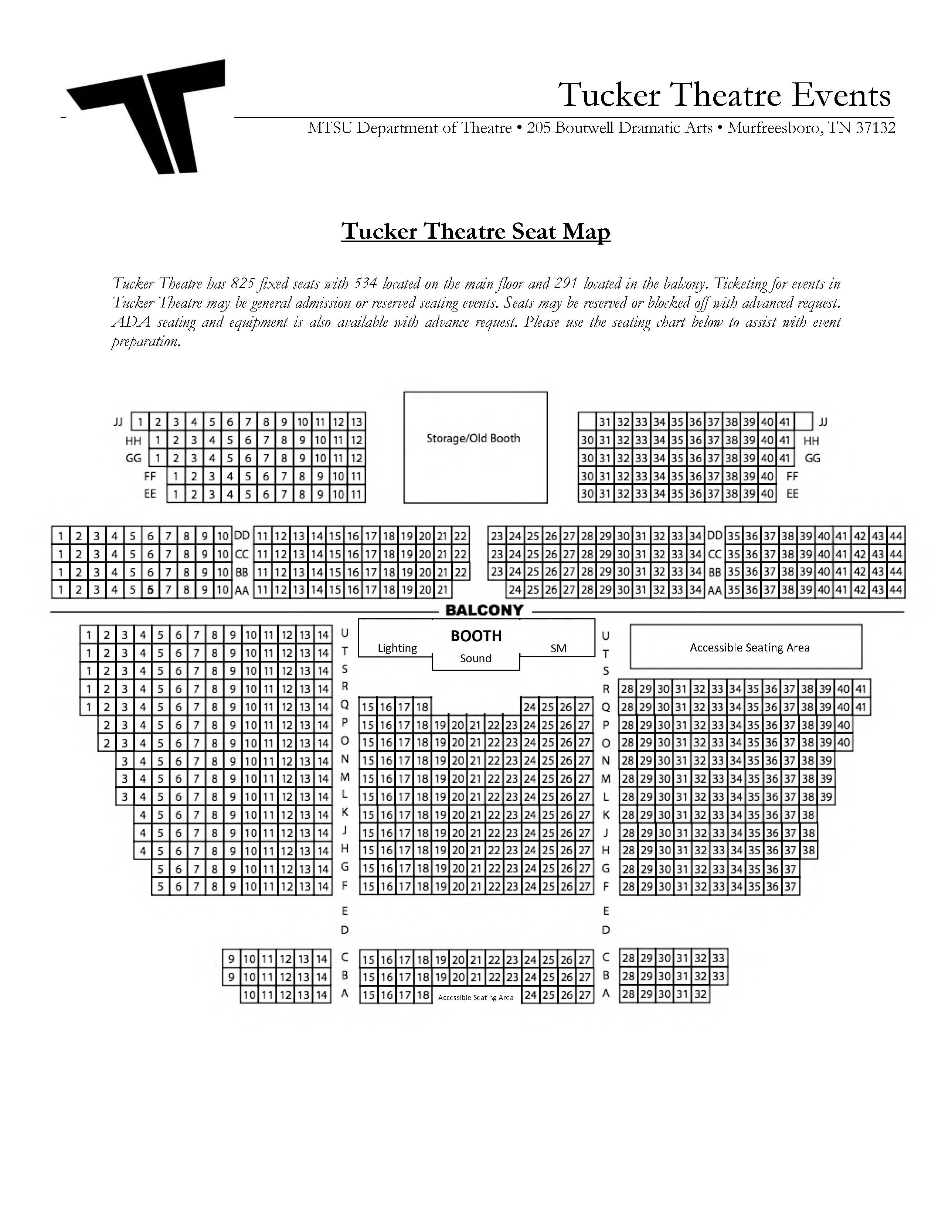 Tucker Theatre Seating Map