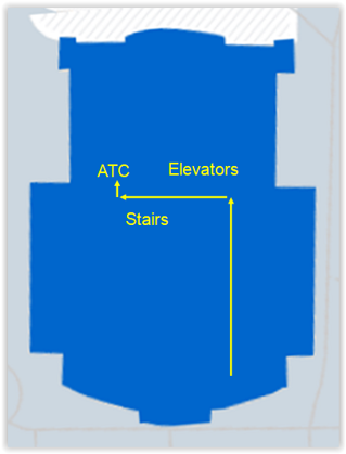 On entering the library, go past the stairs then turn left before the elevators. Turn right into the ATC.