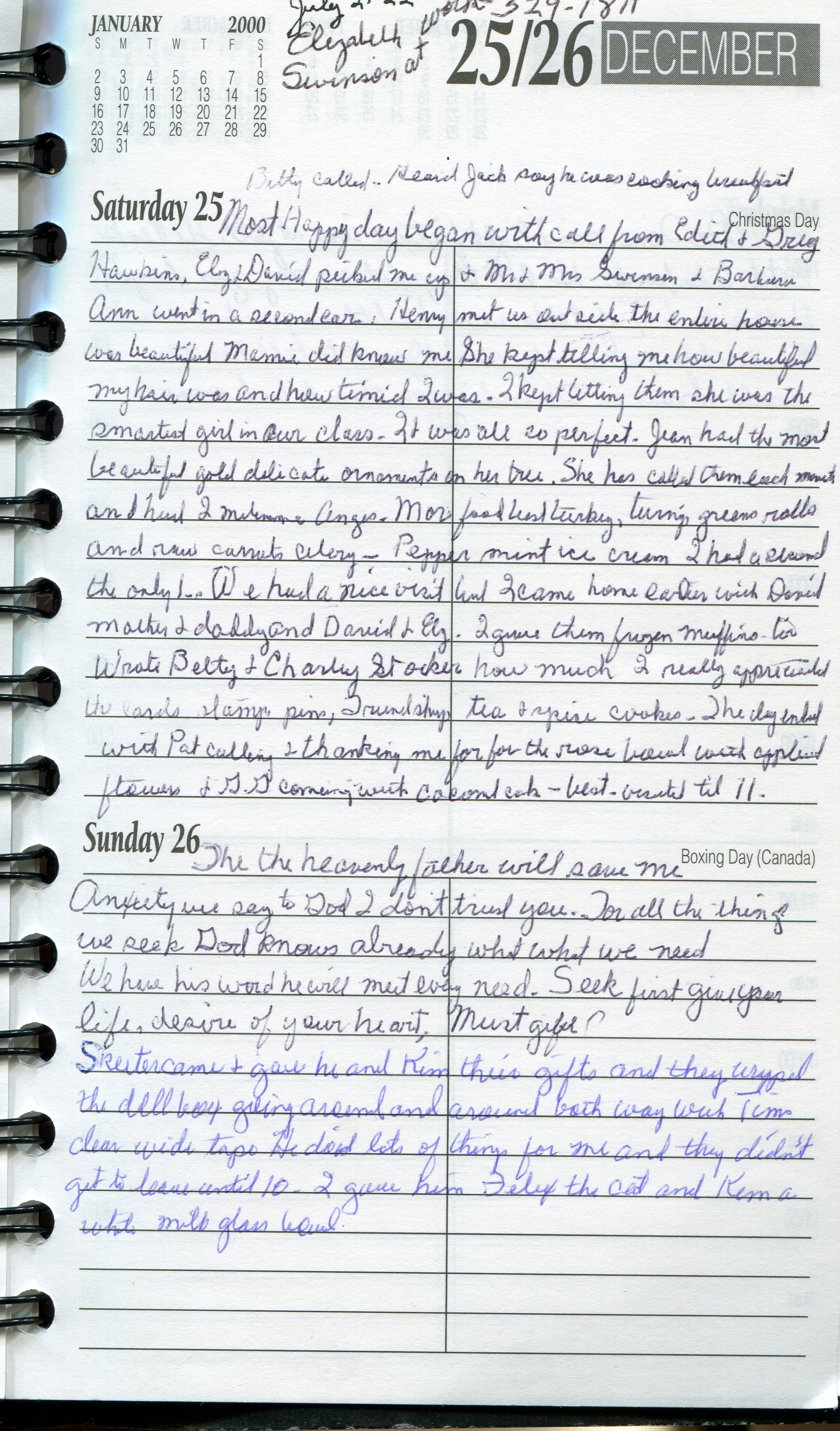 Diary, December 25 & 26