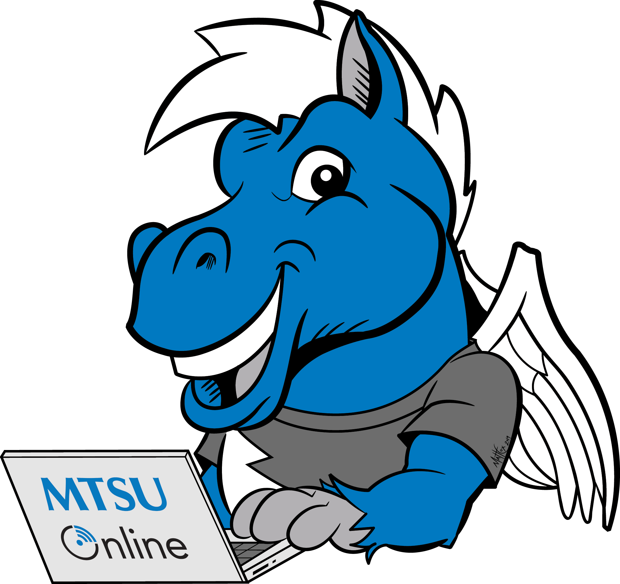 lightning mtsu mascot holding laptop