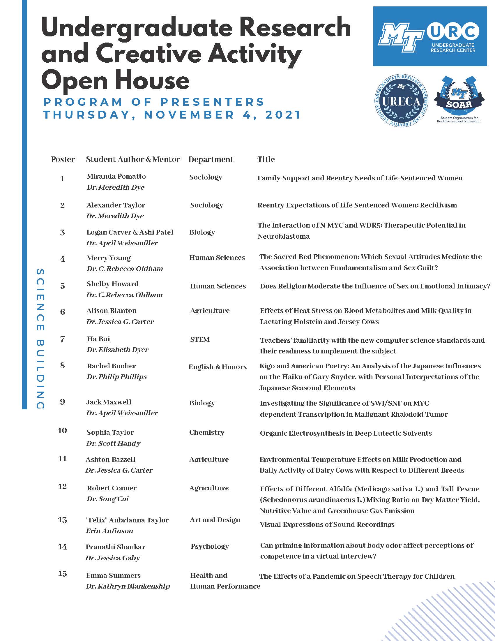 2021 URC Open House Program